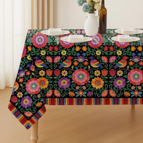 Tischdecke 213x152 cm abwaschbar mexikanische Muster für drinnen & draußen