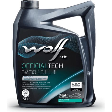 Wolf – Huile moteur OFFICIALTECH 5W30 C3 LL III 1048181 – Bidon 5L – Protection moteur et filtre à particules – Économie de carburant