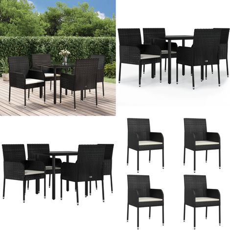 Set de muebles jardín 5 pzas con cojines ratán sintético negro - Sillas de jardín - Mesa de jardín