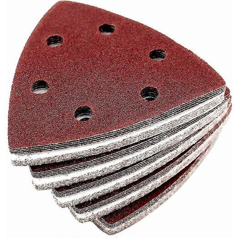 Triangles de ponçage Delta (25 pièces, 6 trous, 90 x 90 x 90 mm, grain 40) pour ponceuses Delta. Feuilles abrasives. Patins de ponçage triangulaires. Papier abrasif. (1/4)