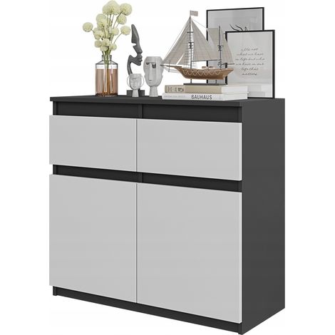 Cassettiera da 80 cm, antracite/bianco opaco, 2 cassetti, 2 ante, 2 ripiani (1/5)