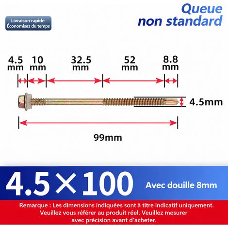 Vis autoperceuses tête hexagonale 100 mm acier électro-zingué (lot de 140 pièces avec douille) 100 mm 140 1 kg – Livraison gratuite