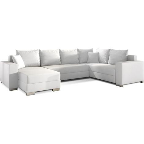 Canapé U convertible simili blanc coffre de rangement à gauche Marry 321cm (1/5)
