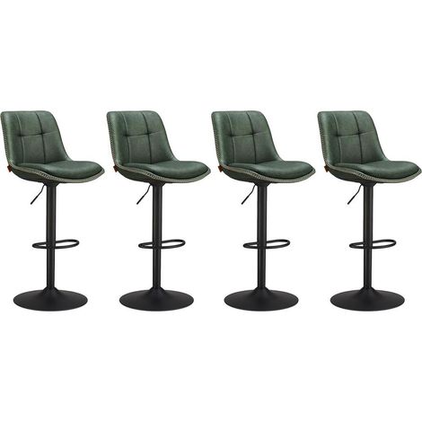 Lot de 4 tabourets de bar pivotants réglables 48,5 x 43 x 93,5-114 cm confort matelassé style contemporain en PU vert forêt (1/2)