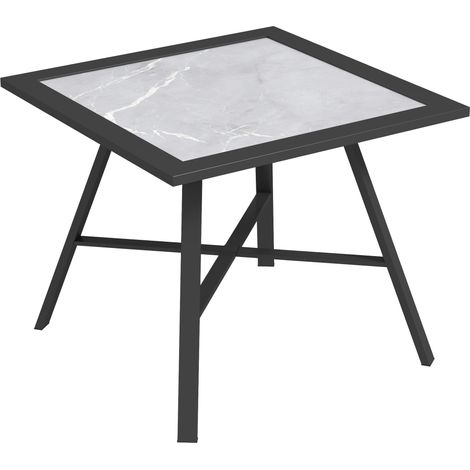 Table d’appoint de jardin compacte avec plateau aspect pierre gris et structure noire, 55 x 55 x 46 cm (1/5)