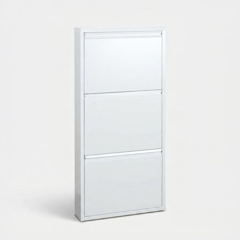Zapatero metálico ahorraespacio de 3 puertas Utility - Blanco