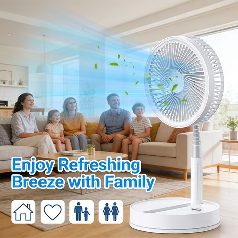 Ventilateur Oscillant Rechargeable – Batterie 10000mAh, USB-C. Pliable, 4 Vitesses, Télécommande. Modèle (Blanc). (1/5)