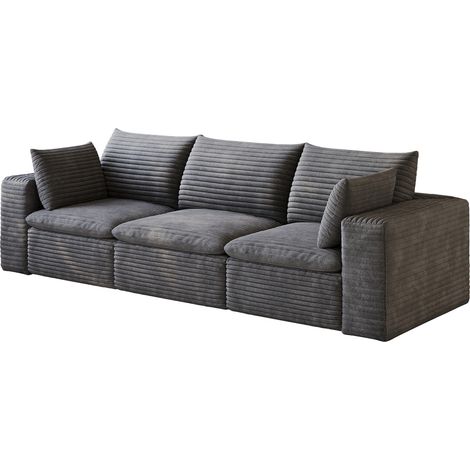ELVMI Divano Modulare 260 cm con Seduta in Schiuma, Senza Struttura in Legno, Tessuto, Grigio Scuro (1/4)