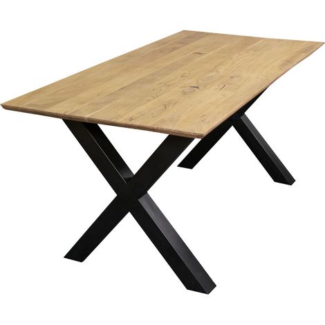 Esstisch 200 x 100 cm Akazie massiv naturfarben Schweizer Kante X-Gestell ANDI (1/5)