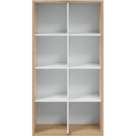 CALICOSY - Étagère bicolore 8 casiers décor blanc et chêne noueux - L72 cm (1/5)