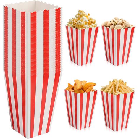 Lot de 100 sachets à pop-corn : boîtes à pop-corn, sacs en carton réutilisables, sacs en papier de fête, petits sacs à pop-corn, boîte à goûter pour soirée cinéma, fête d'anniversaire, Noël (rouge) (1/5)