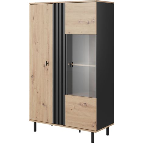 Vetrina, rovere Craft + antracite nero, 90,1 x 148,8 x 40 cm