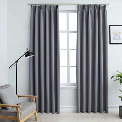 Lot de 2 Rideaux occultants,Décoration Chambre Fenêtre,Rideau Thermique Isolant avec crochets Gris 140x175 cm GDSVW46407 (1/5)