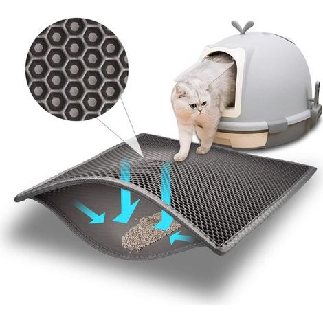 Base para arenero de gato con diseño de panal, impermeable, doble capa, color gris - Alfombrilla para arenero de gato de 38 x 61 cm (1/5)