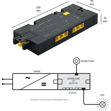 DISTRIBUTORE BOX 6 VIE HAFELE LOOX5 12V "CON" INGRESSO PER SENSORI/INTERRUTTORI 833.95.748