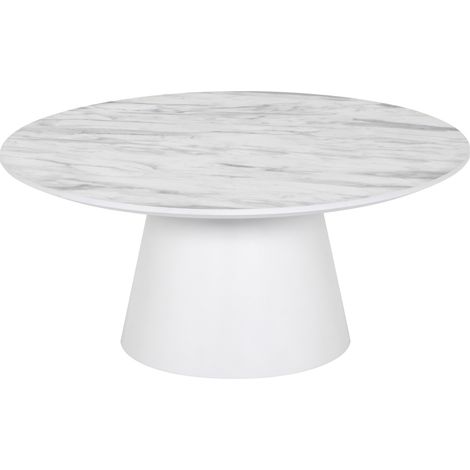 Mesa de centro SYLVIA con tablero de melamina de 25 mm efecto mármol y estructura de MDF blanca (Ø 90 x 40 cm) - MOG CASA (1/5)