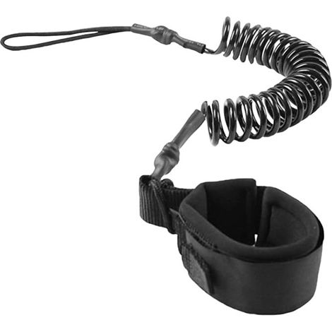 Surf leash, 3 meter curved rope, 5.5 mm diameter safety rope, TPU lifeline, black.