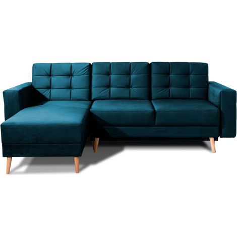 Ecksofa mit Schlaffunktion HASGARD 3-Sitzer Dunkelblau 248x162 cm – mit Stauraum und Holzfüßen