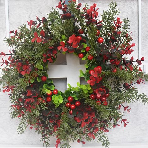 Weihnachtsgirlande aus rotem Eukalyptus, 35 cm, mit künstlichen Beeren, Türdekoration (1 Stück) (1/5)