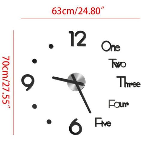 Acrylique Horloge murale autocollants bricolage sans cadre moderne moderne mute numéros réglable miroir horloge murale,le noir (1/4)