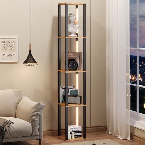 Rayonnage de stockage 26 x 26 x 165 cm, 4 niveaux, design moderne minimaliste, éclairage LED 3 couleurs réglable – finition bois naturel et noir, facile à monter et nettoyer (1/5)