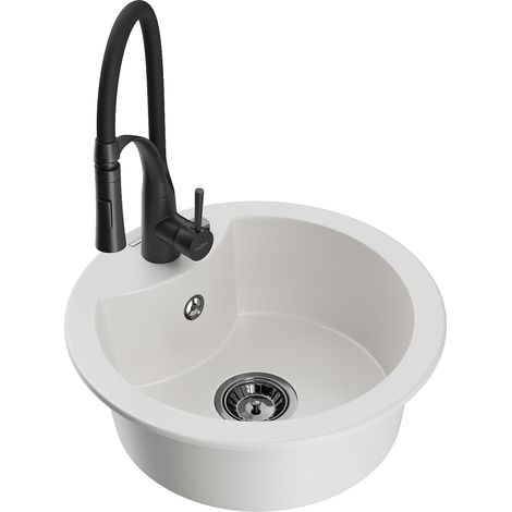 Mexen Diego lavello in granito a 1 vasca con miscelatore da cucina Aster, bianco - 6512-20-73450-70-B (1/5)