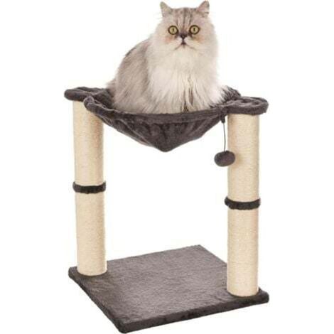 Tower-shaped cat tree with shelter, hammock bed and scratching post - 41 x 51 x 41 cm, Grey