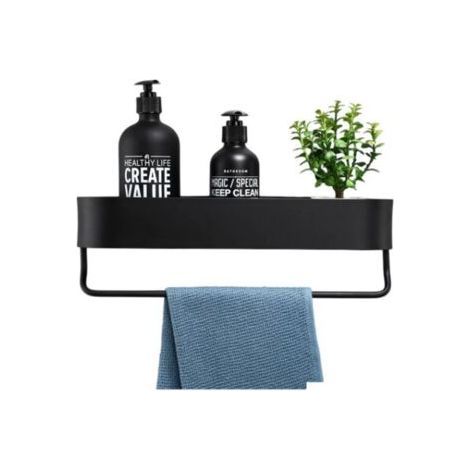 Aluminum Alloy Bathroom Storage Rack Wall Mounted Black Anti-Rust Towel Rack Multifunctional Kitchen Storage Rack (1/5)