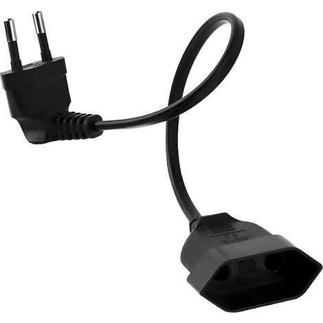 Rallonge d'alimentation Noire Coudée 90° pour Appareils Électroniques, Câble Alimentation TV avec Prise Mâle Femelle, Petite Rallonge Prise Gain de Place pour PC, Moniteur et Électroménager (1/5)