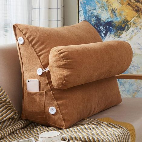 Coussin de lecture - Coussin pour lire - Pour lit et canapé - Coussin de dos - Coussin de lecture avec traversin - Coussin de lecture confortable - Coussin de méditation - Coussin lombaire - Marron (1/5)