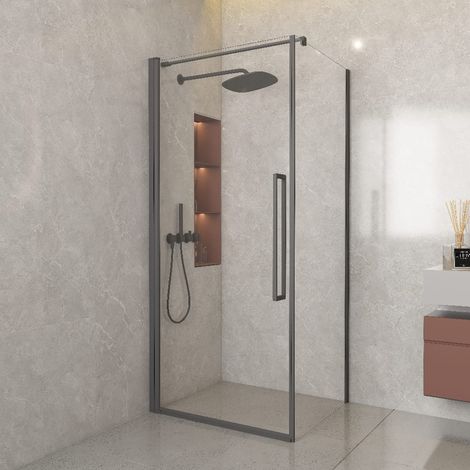 Duschabtrennung mit Schwenktür und festem Seitenteil UTRECHT CUADRA Gun Metal - Glas 8 mm /