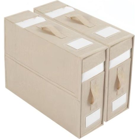 Set de boîtes de rangement pour housses de lit 4 pièces , boîtes de rangement pour armoire en lin pliantes avec fenêtre et étiquette beige2pack (1/5)