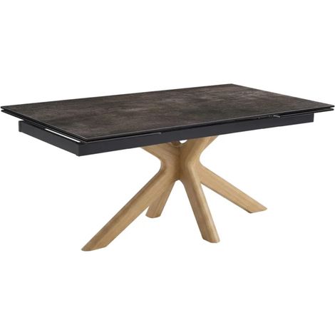 Table extensible 160 à 240 cm céramique Gris Vieilli pied croisé bois clair - MAINE 12