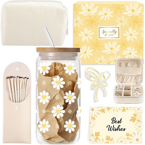 Cadeaux pour filles adolescentes 9, 10, 11, 12, 13, 14, 15, 16 ans, cadeau de Noël, d'anniversaire, pour filles, adolescentes, femmes, gobelet en verre avec paille et couvercle, pinceau de maquillage