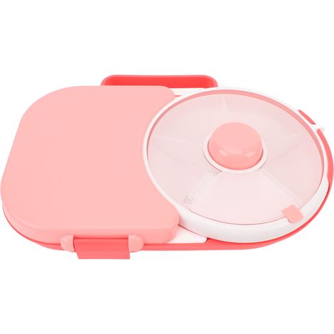 Vassoio girevole per snack, ideale per uso domestico e portatile, con coperchio, a prova di perdite e umidità, adatto ai bambini, per frutta secca e snack, colore corallo.