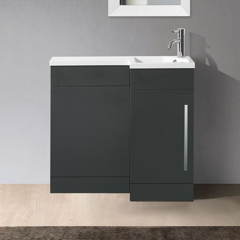 Velanil 900mm L Shape RH Bathroom Basin Vanity & WC Unit Grey (1/5)