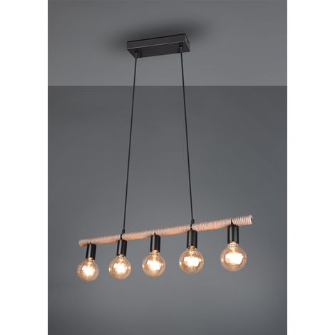 Ausgefallene Pendelleuchte EINAR 5 flammig Balken mit Sisal Seil, Breite 80cm (1/4)