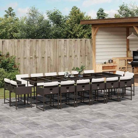 Ensemble à manger de jardin et coussins 17 pcs-Salon de jardin marron rotin 488357 (1/5)