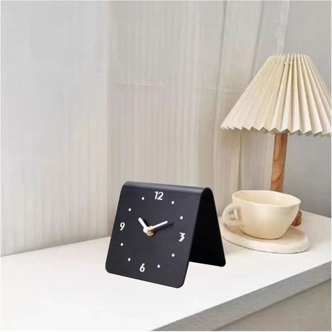 Moderne schwarze Tischuhr, geräuschloses Metallwerk, AA-Batterie, 140 g, für den Innenbereich geeignet, z. B. für Zuhause, Büro, Wohnzimmer und Schlafzimmer.