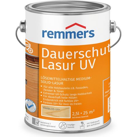 Remmers Dauerschutz-Lasur UV farblos, 2,5 Liter, Holz UV-Schutz für außen, auch für helle Farbtöne und farblos UV+, blockfest, wetterbeständig