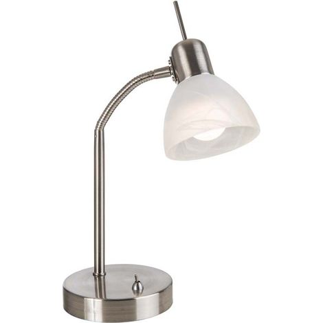 Lampe de table LED 1-f.Daytona nickel, verre alab. Blanc avec 1xE14.3W, LED H: 30cm, verre 10cm, avec bras flexible FAUX