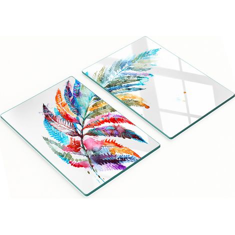 Planches de service en verre pour la cuisine, décorées de motifs de plumes colorées, 2 x 40 x 52 cm (1/5)