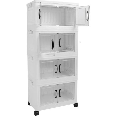 Stackable Plastic Storage Bin, Foldable Cabinet with Wheels, Closet Organizer for Home, Dorm Room, Wardrobe Organization (1/5)