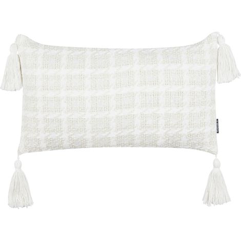 Cojín decorativo con funda de algodón a cuadros beige 30 x 60 cm Douris (1/5)