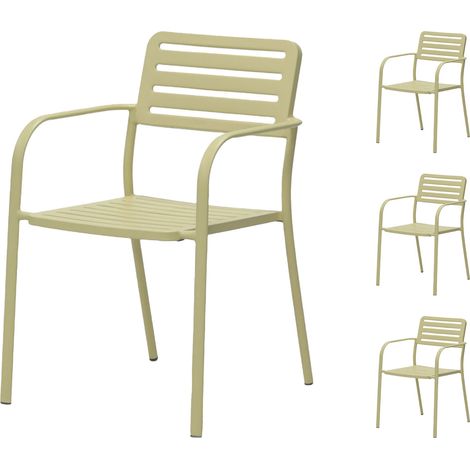 Lot de 4 fauteuils de jardin empilables en métal crème - BACA (1/5)
