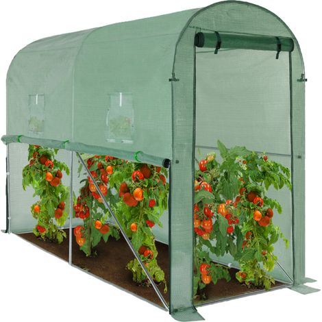 Idmarket – Serre à tomates relevable 300x100x200 cm – 3 m² – Bâche PE 130 gr/m² anti-UV – 2 fenêtres avec moustiquaire – Porte zippée