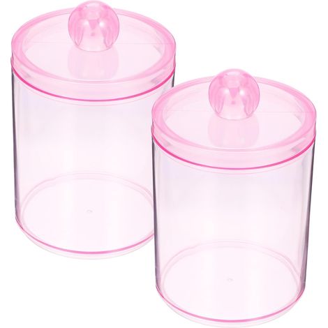 Lot de 2 Distributeurs de Cotons-tiges Transparents Couvercle Rose en Matériau Lisse et Robuste, Facile D'accès et Bords Confortables pour Coiffeuse (1/5)