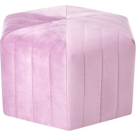 Puf moderno de terciopelo decorativo reposapiés hexagonal tapizado violeta claro Murietta