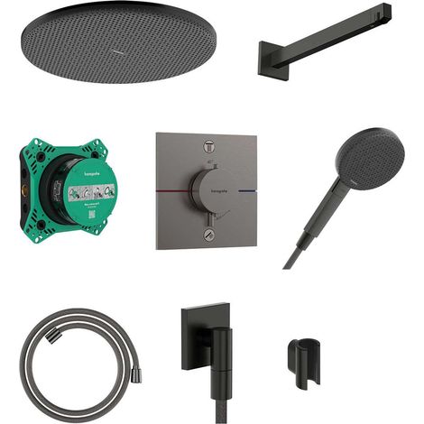 Hansgrohe Raindance Alive S - Brauseset mit Thermostat Unterputz, Durchmesser 30 cm, 3 Strahlarten, chrom schwarz gebürstet 24630340 (1/5)