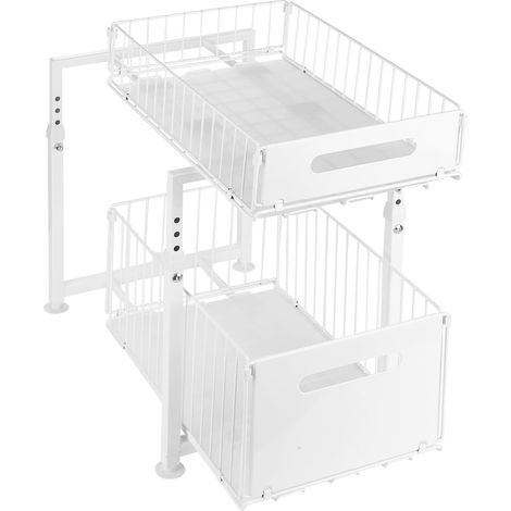 Rangement Sous évier à 2 Niveaux,Organiseur de Cuisine, Étagère sous Évier, Porte-épices,Panier Coulissant en métal,pour Salle Bain,Chambre (29 x 38 49 cm (blanc)) 29 X Cm (Blanc) -'29 X 38 X 49 Cm (B